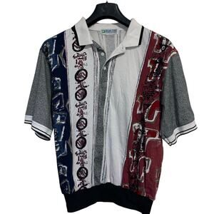 Break Point Tennis Apparel Y2K 90s Color Block Stripe Pattern Polo Tee Size L